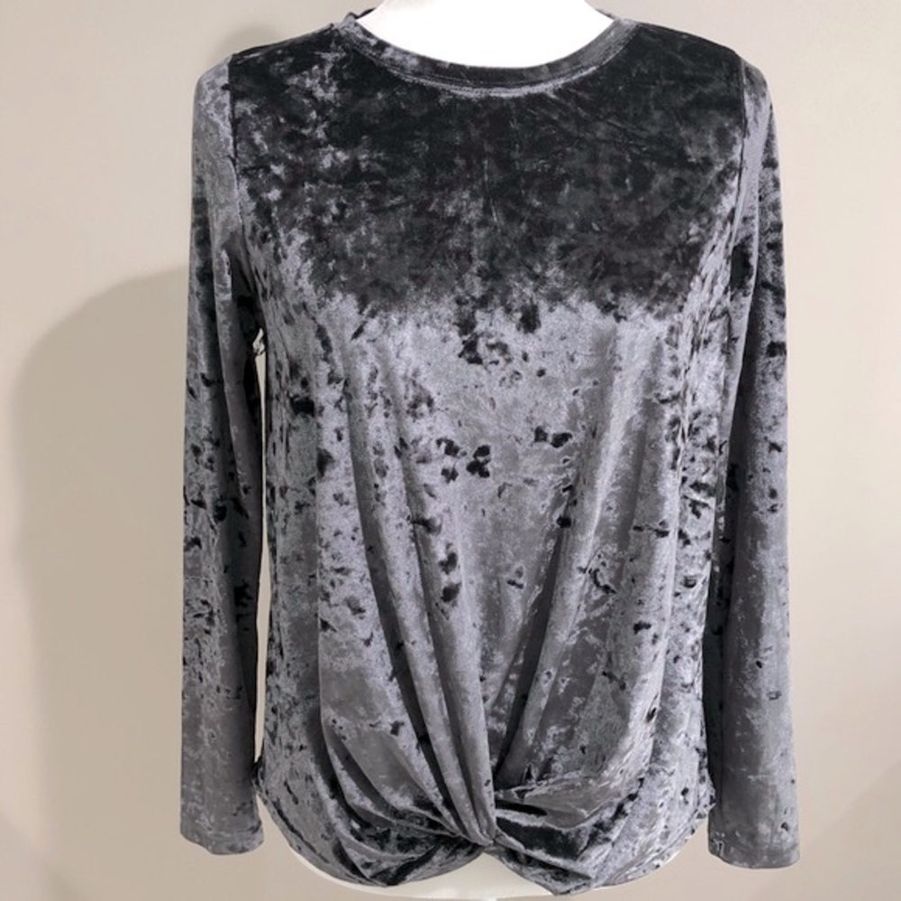 Taylor & Sage Crushed Velvet Twist Front Long Sleeve Top